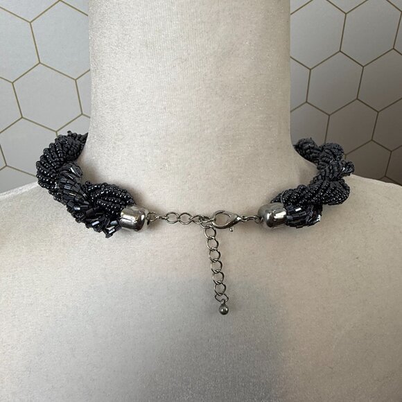 Charocoal Beaded Twisted Rope Statement Necklace - Picture 3 of 4